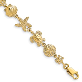 14k Yellow Gold Textured Sea Life Link Bracelet
