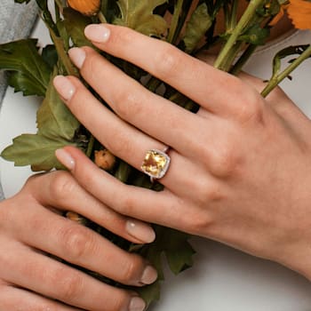 4ct Citrine and 0.10ctw Diamond 10k Yellow Gold Ring