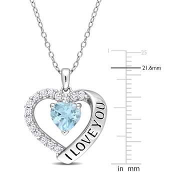 1.88ctw Sky Blue and White Topaz Heart "I love You" Heart
Pendant with Chain in Sterling Silver