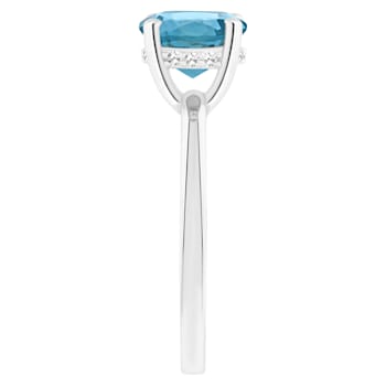 8mm Round London Blue Topaz With Diamond Accents Rhodium Over Sterling
Silver Hidden Halo Ring