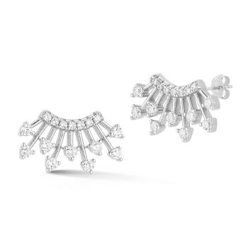 Rachel Zoe CZ Fan Stud Earrings in Rhodium Over Sterling Silver