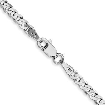 Rhodium Over 14k White Gold 2.9mm Solid Flat Beveled Curb 26 Inch Chain