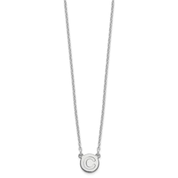 Rhodium Over Sterling Silver Tiny Circle Block Letter C Initial Necklace