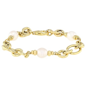 Cultured Freshwater Pearl Station Bracelet In 18K Gold Over Bronze 8mm
Lobster Clasp