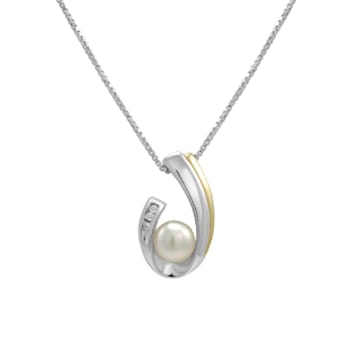 6mm Button White Freshwater Pearl with Diamond Accent Sterling Silver
Pendant with Chain
