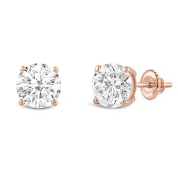 White Cubic Zirconia 14k Rose Gold Studs With Velvet Gift Box 4ctw