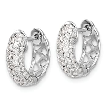 Rhodium Over 14K White Gold Lab Grown Diamond Hinged Hoop Earrings