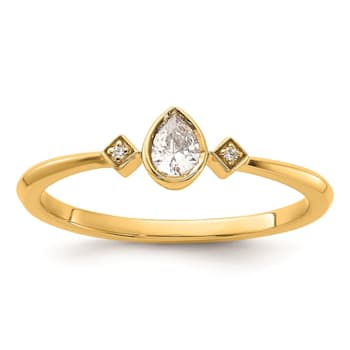 14K Yellow Gold Petite Pear Diamond Ring 0.13ctw