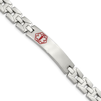 Stainless Steel Brushed and Polished Red Enamel 8-inch Medical ID Bracelet