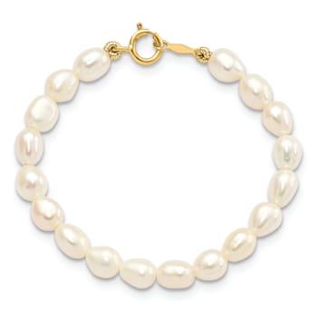 14K Yellow Gold White Freshwater Cultured Pearl 12 Inch Necklace, 4 Inch
Bracelet and Earring Set