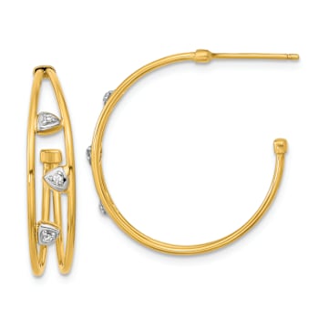 14k Two-tone  Gold 15/16" Polished Cubic Zirconia C-Hoop Earrings