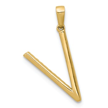 14K Yellow Gold Diamond Letter V Initial Pendant