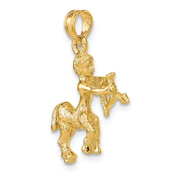 14k Yellow Gold 3D Textured Sagittarius Zodiac pendant