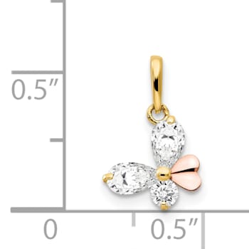 14K Two-tone Cubic Zirconia Children's Butterfly Pendant