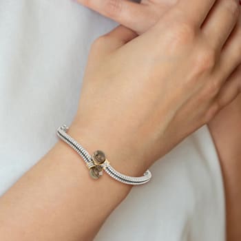 Sterling Silver with 14K Gold Over Sterling Silver Accent Oxidized Smoky
Quartz and Diamond Bangle