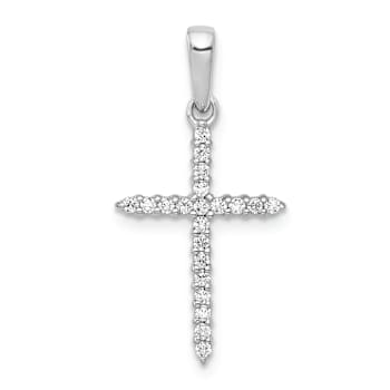 Rhodium Over 10k White Gold 0.168 ctw Diamond Cross Pendant