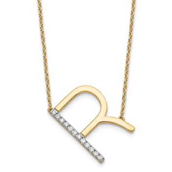 14k Yellow Gold and Rhodium Over 14k Yellow Gold Sideways Diamond
Initial R Pendant 18 Inch Necklace