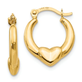 14K Yellow Gold Hollow Heart Hoop Earrings