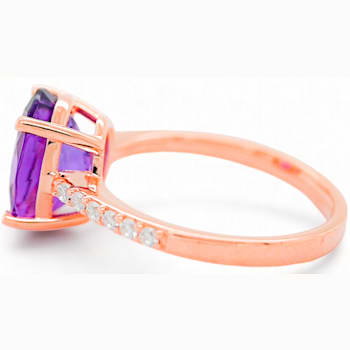 11x9mm Oval Amethyst and White CZ 18K Rose Gold Over Sterling Silver
Ring, 3.11ctw