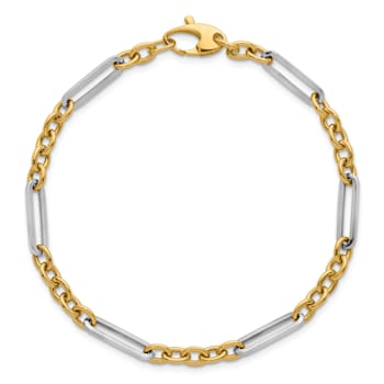 14K Two-Tone Oval and Paperclip Link 7.5 Inch Bracelet