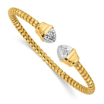 14k Two-tone Gold Diamond-Cut Fancy Spiral Cuff Bracelet