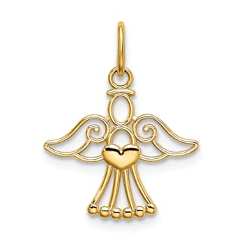 14k Yellow Gold Polished Small Angel with Heart Pendant