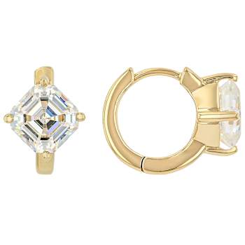 Diamond Simulant Asscher Hoop Earrings In 18K Gold Over Sterling Silver