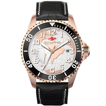 Seapro Men's Voyager White Dial, Black Bezel, Black Leather Strap Watch