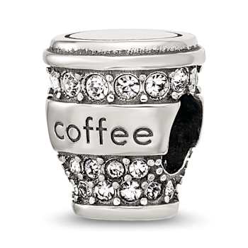 Sterling Silver Crystal To-Go Coffee Cup Bead