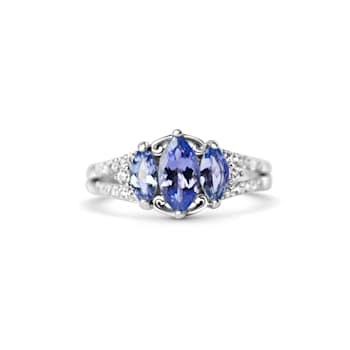 Rhodium Over Sterling Silver Marquise Tanzanite and White Zircon Ring 1.17ctw