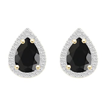 7x5mm Pear Shape Black Onyx And Created White Sapphire 10k Yellow Gold
Halo Stud Earrings