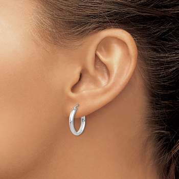 Rhodium Over 14k White Gold 13/16" Hoop Earrings