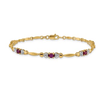 14k Yellow Gold and Rhodium Over 14k Yellow Gold Diamond and Ruby Bracelet