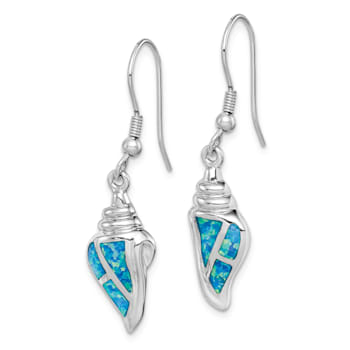 Rhodium Over Sterling Silver Lab Created Opal Seashell Dangle Earrings