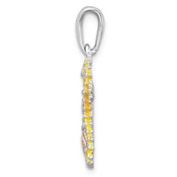 Rhodium Over Sterling Silver Enameled Starfish and Seahorse Pendant