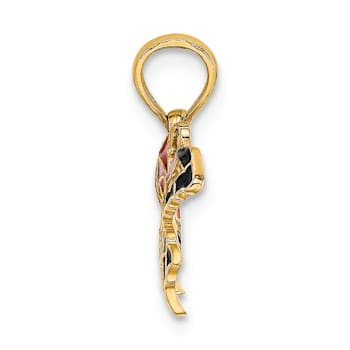 14k Yellow Gold Small Enameled Pink Butterfly Pendant