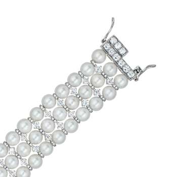 Triple-Strand Pearl And CZ Bracelet In Sterling Silver