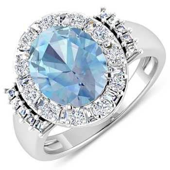 3.73ctw Blue Aquamarine and Diamond 14K White Gold Halo Ring