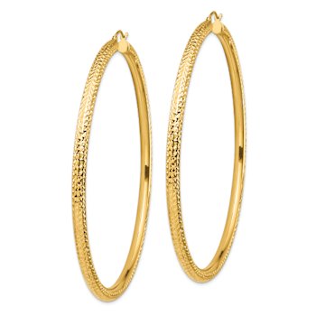 14k Yellow Gold 3 1/4" Diamond-Cut Round Tube Hoop Earrings
