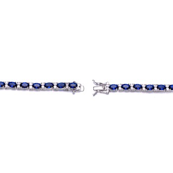 Sapphire Color CZ Tennis Bracelet In White Rhodium Over Brass