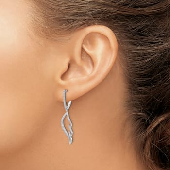 Rhodium Over 14k White Gold Diamond Wing Hinged Hoop Dangle Earrings