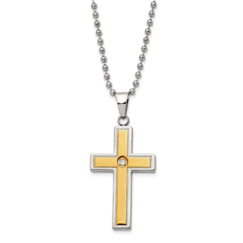 White Cubic Zirconia Stainless Steel Yellow IP-plated Men's Pendant With
Chain And Bracelet