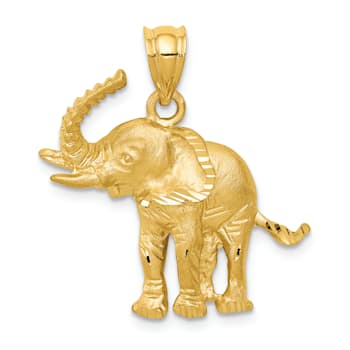 14k Yellow Gold Diamond-Cut and Brushed Elephant Pendant