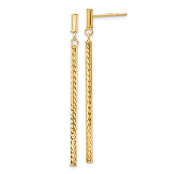 14k Yellow Gold Polished and Diamond-Cut Bar Dangle Earrings