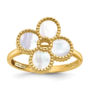 14K Yellow Gold Mother of Pearl Flower Ring
