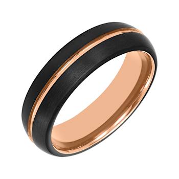 6.5mm Comfort Fit Band in Black and Rose Tungsten Carbide with Brushed Finish