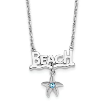 Rhodium Over Sterling Silver Blue Crystal Starfish Beach 16 Inch with 2
Inch Necklace