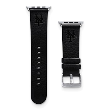 Gametime MLB New York Mets Black Leather Apple Watch Band (42/44mm S/M).
Watch not included.