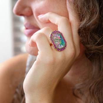 Barse Jewelry Flamingo Pink Agate Gold Tone Statement Ring