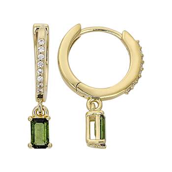 Green Tourmaline And Zircon Dangle Earrings In 18K Gold Over Sterling
Silver 0.68ctw
